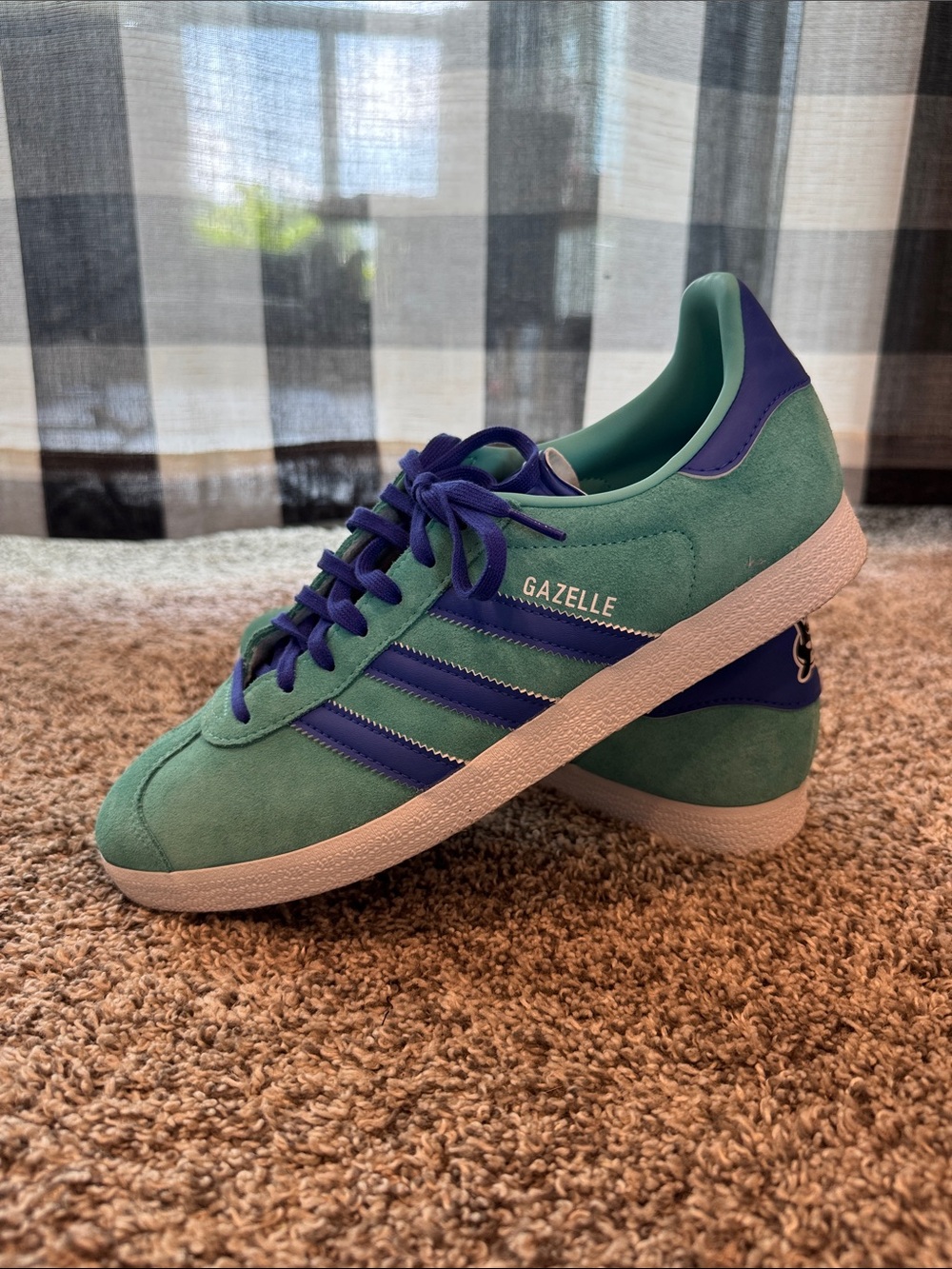 adidas Gazelle Teal Suede Sneakers with Purple Accents